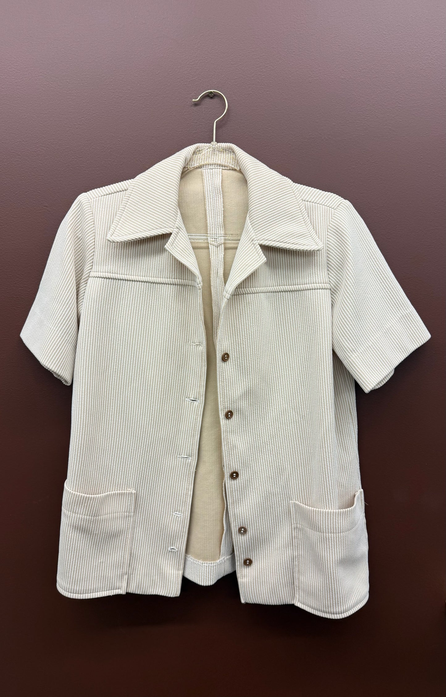 White Striped Button Top