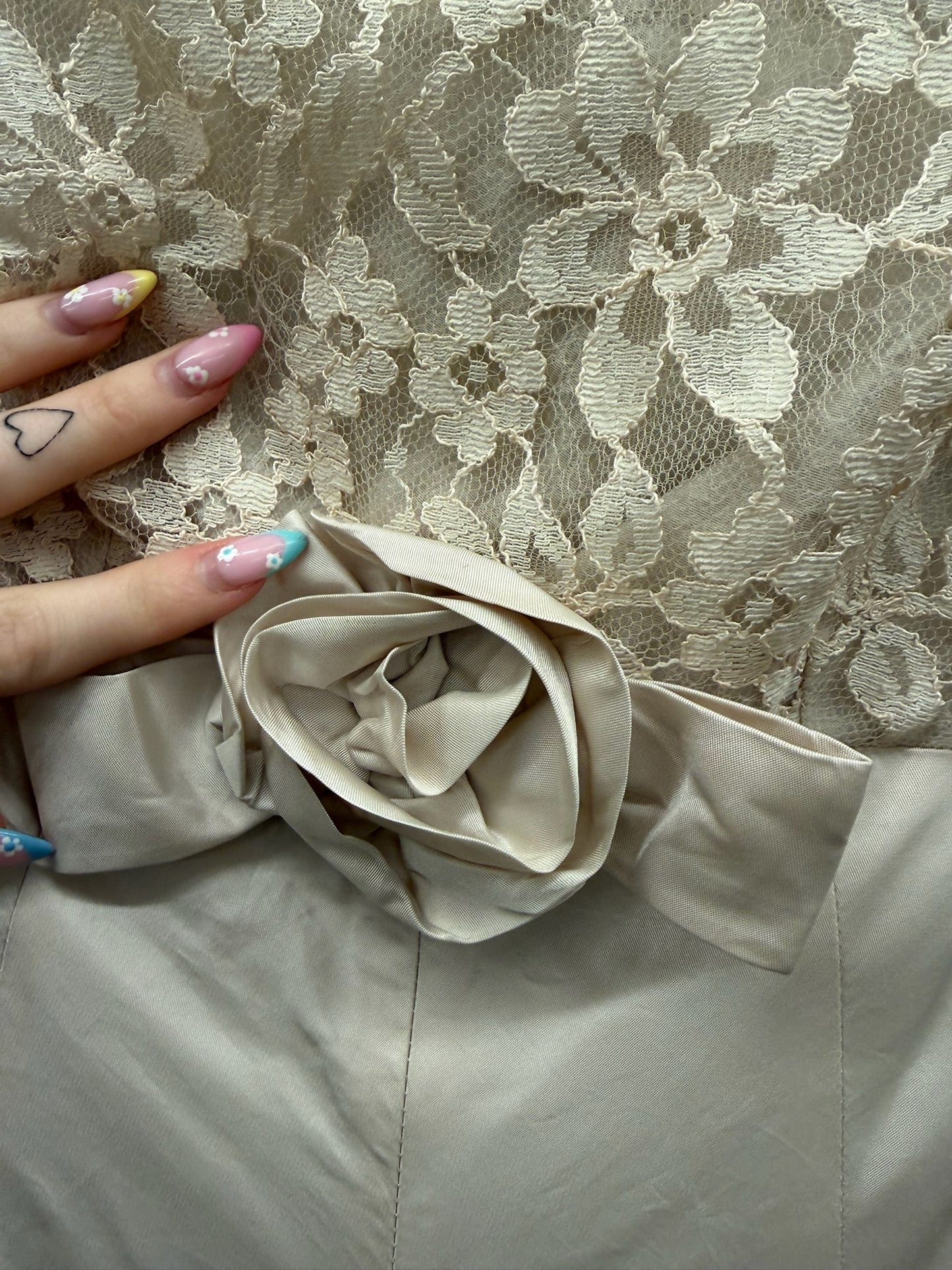 Rosette Tan Lace Vintage Dress