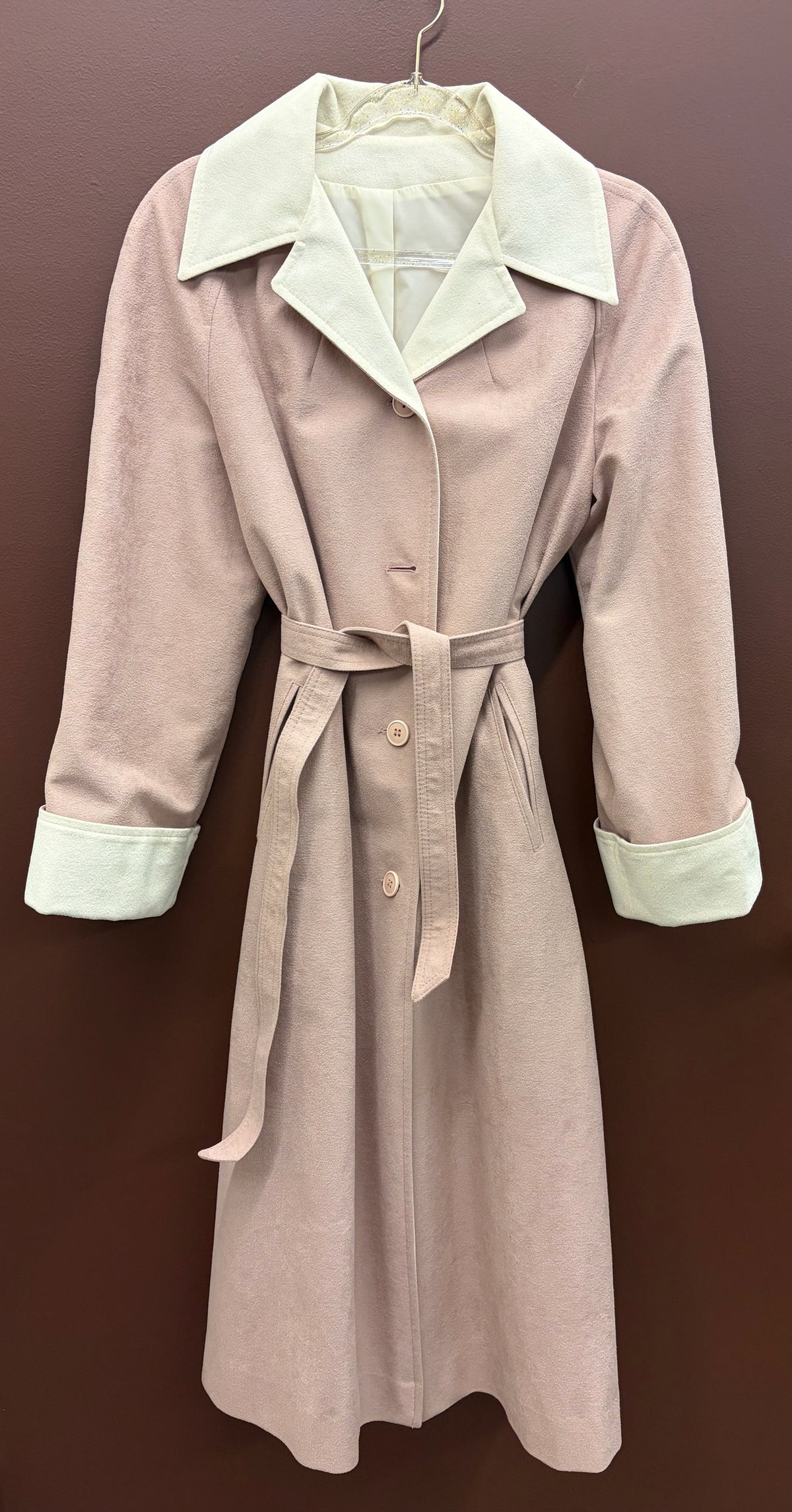 Vintage Blush Microsuede Trench Coat
