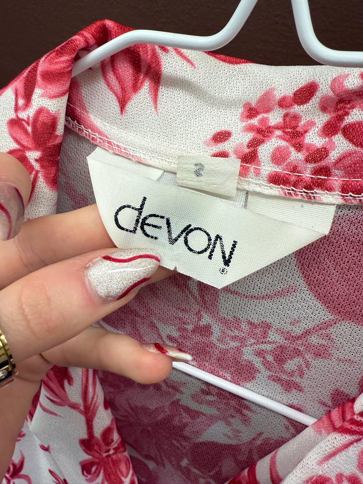 70s Red Floral Blouse