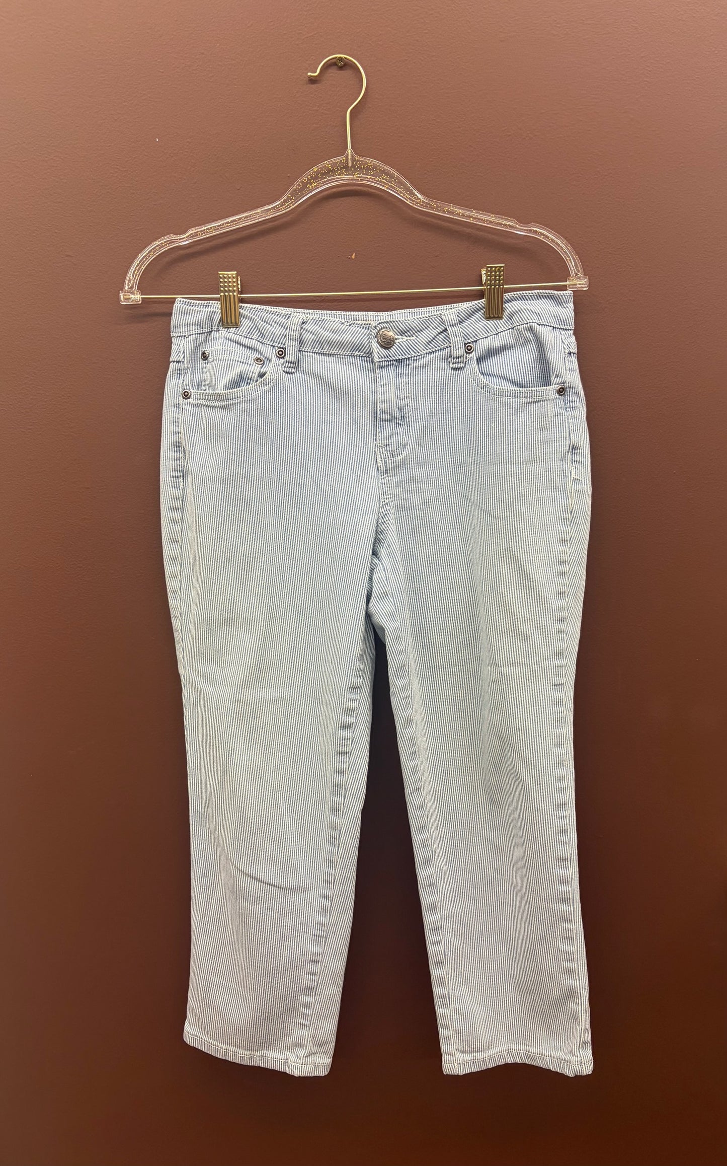 Denim Striped Capri Pants
