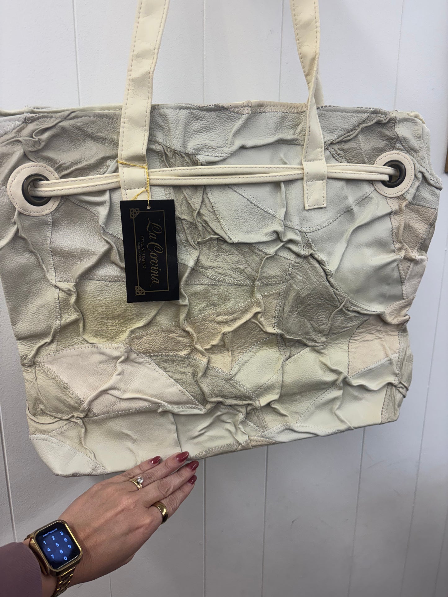 Ivory Leather Patchwork Tote