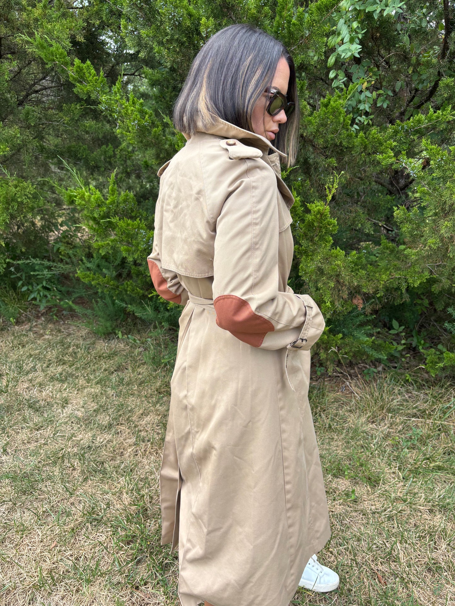 Vintage Tan Trench Coat with Plaid Lining