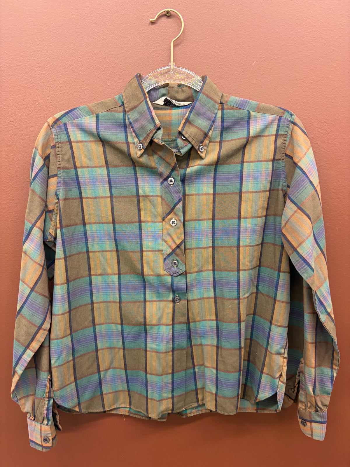 Vintage Brown Plaid Blouse