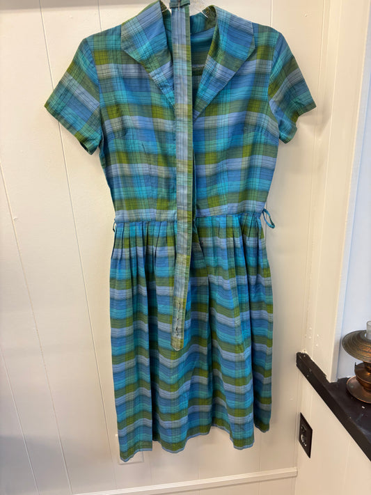 50s Blue & Green Checkered Dress