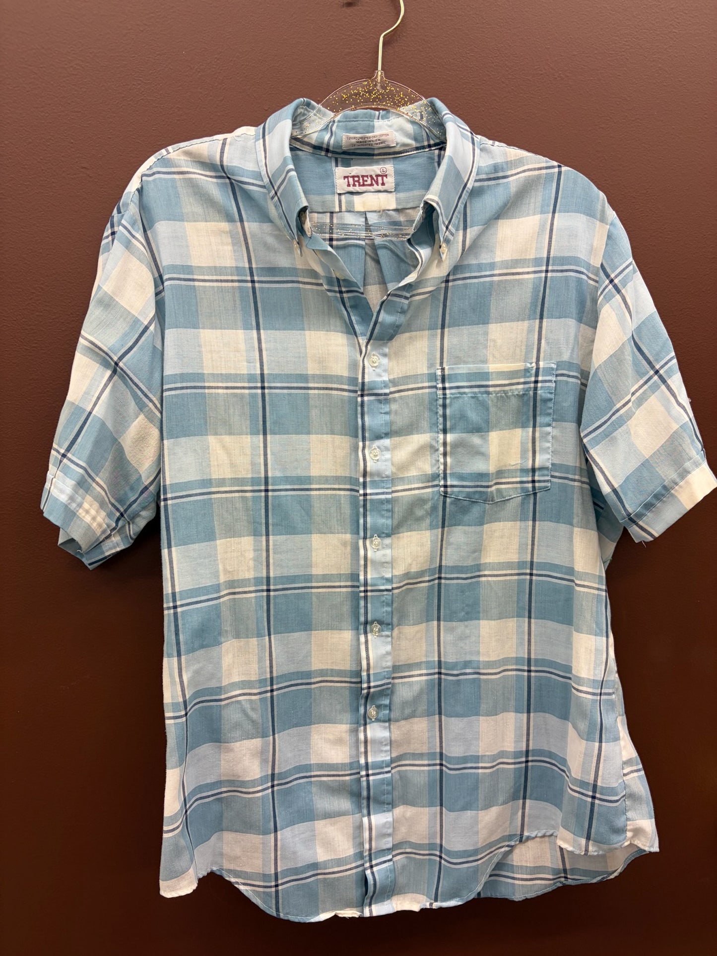 Blue Plaid Short Sleeve Button Up