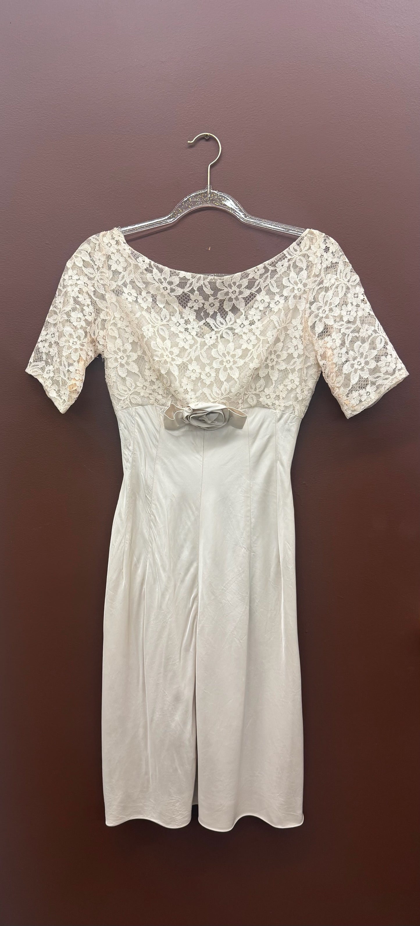 Rosette Tan Lace Vintage Dress