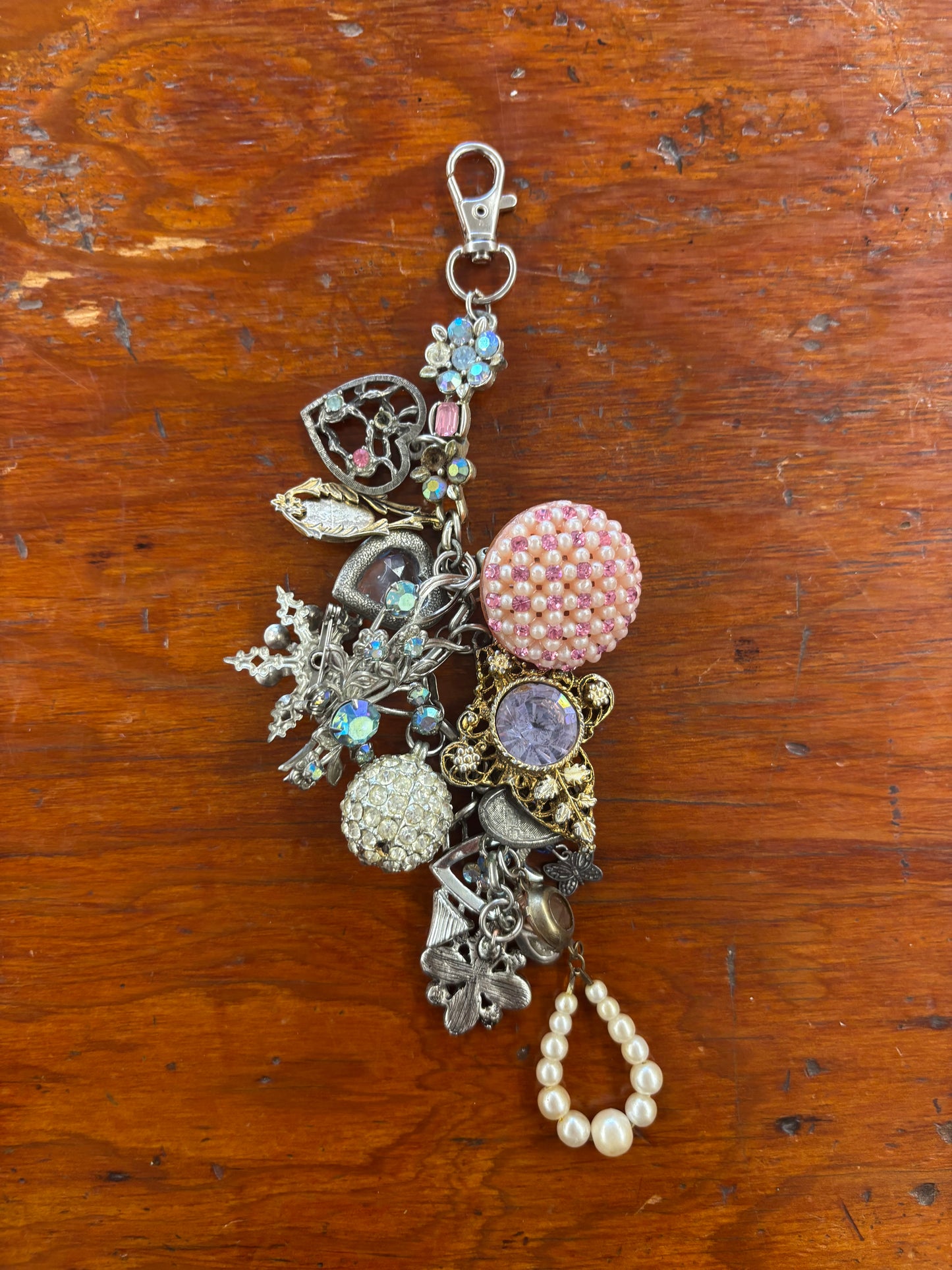 Vintage Jewelry Keychain - Blue & Pink