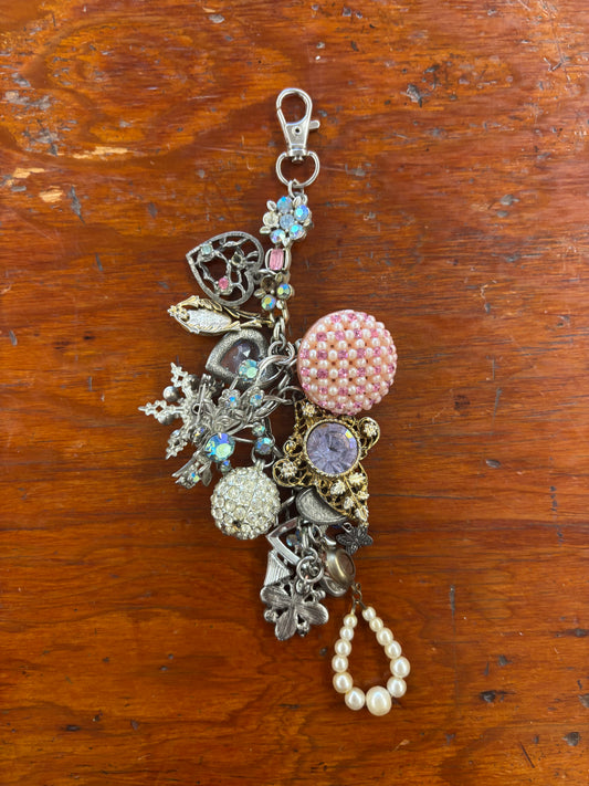 Vintage Jewelry Keychain - Blue & Pink