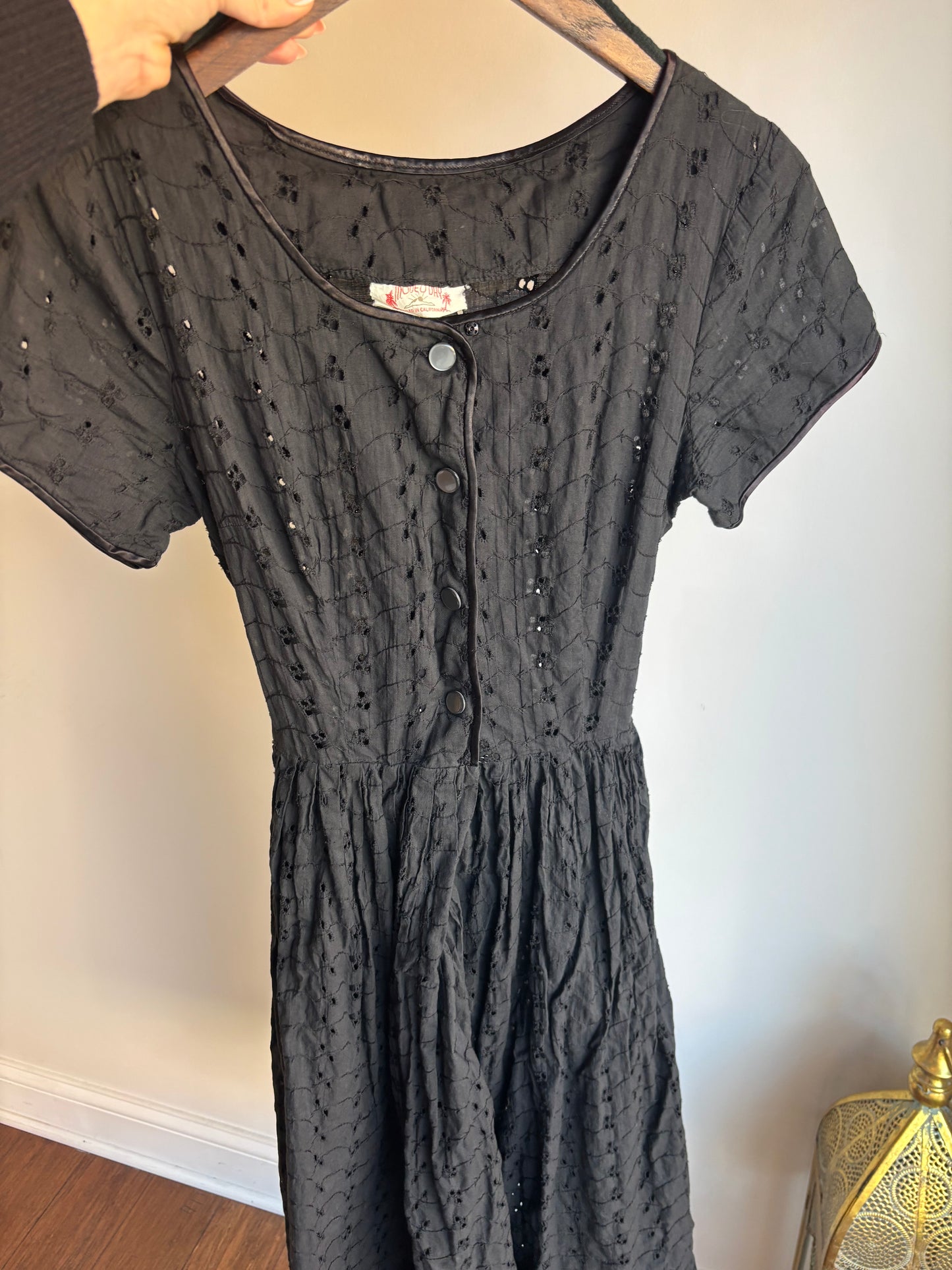 1950's Black Cotton Eyelet Dress
