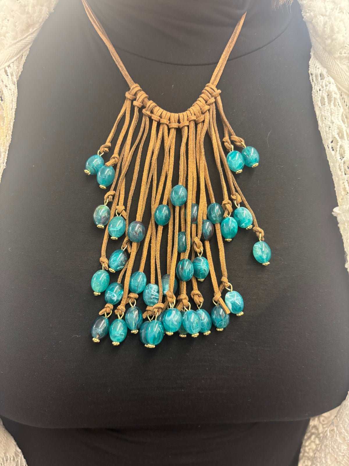 Southwestern Bead & Leather Cord Necklace