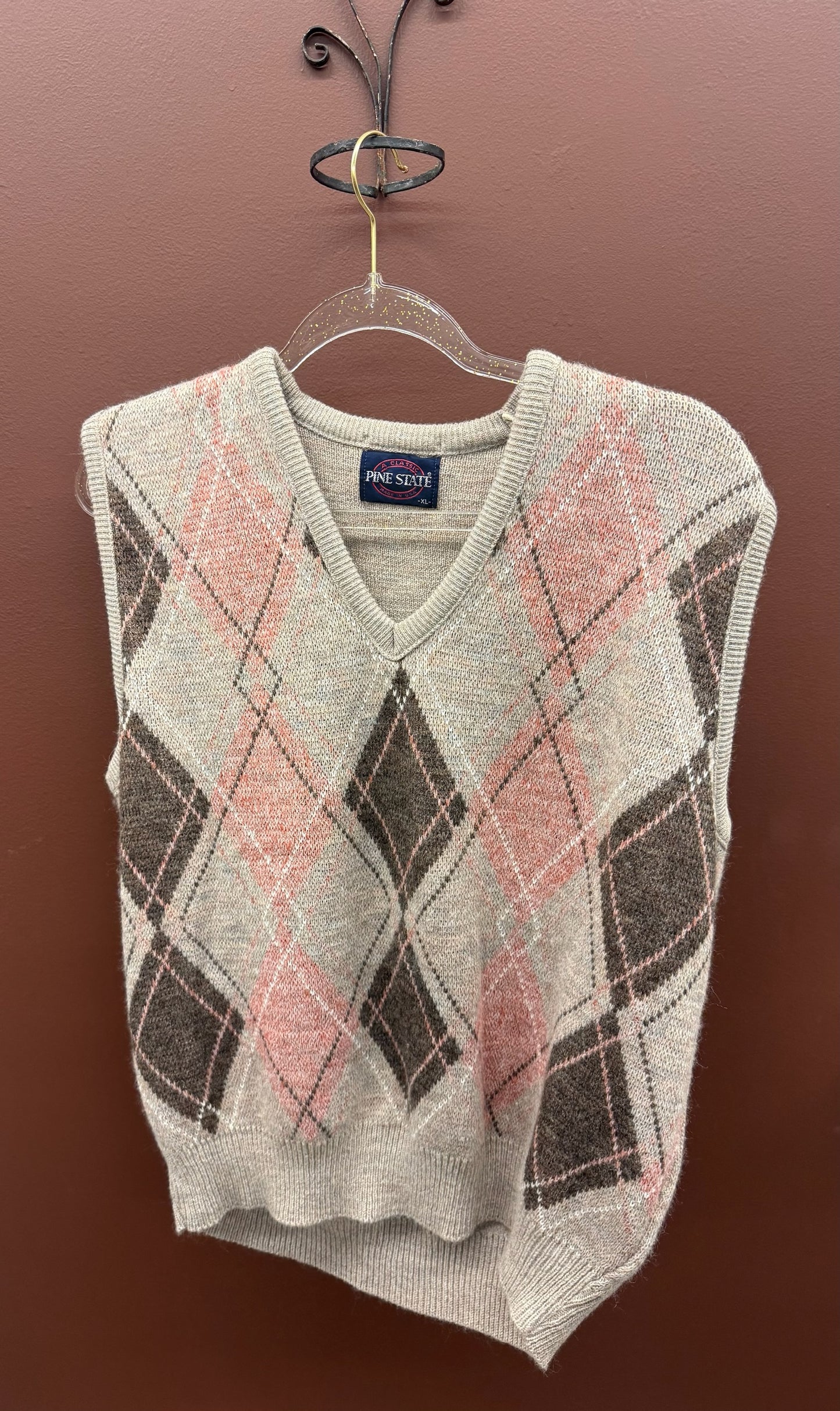 Pink & Grey Argyle Sweater Vest