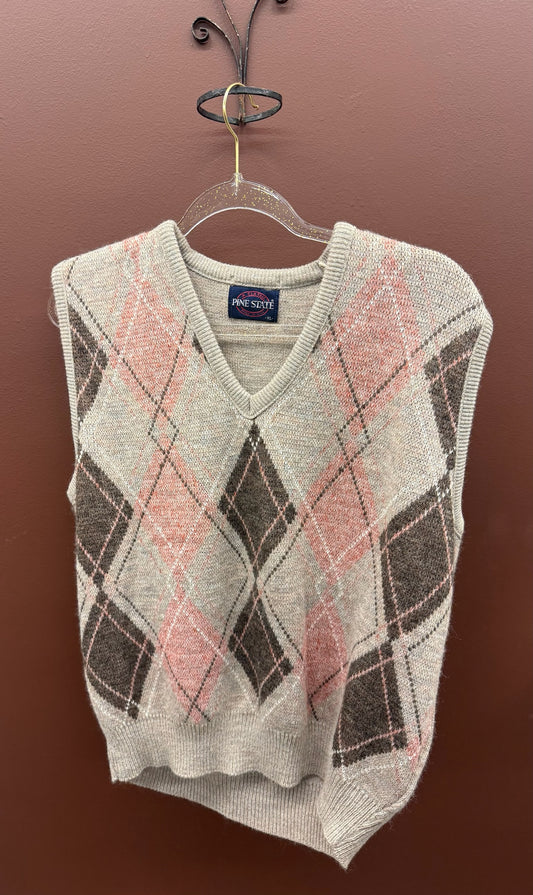 Pink & Grey Argyle Sweater Vest