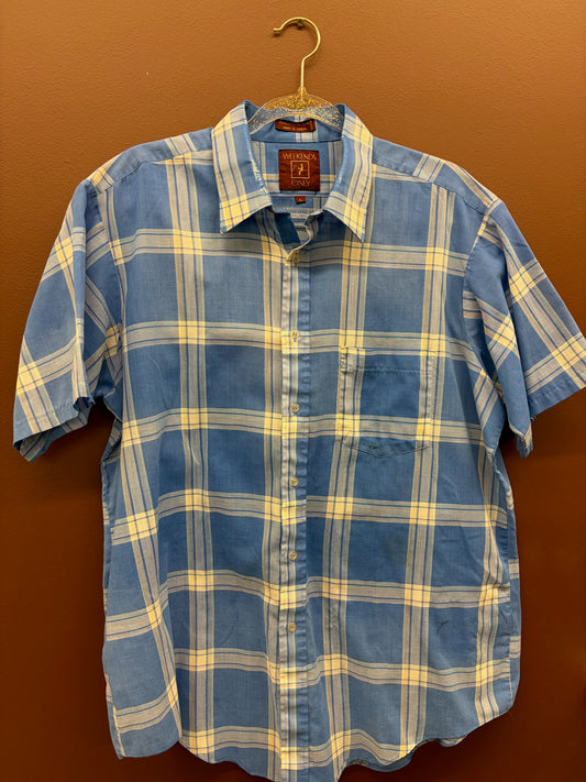 Blue Plaid Short Sleeve Button Up