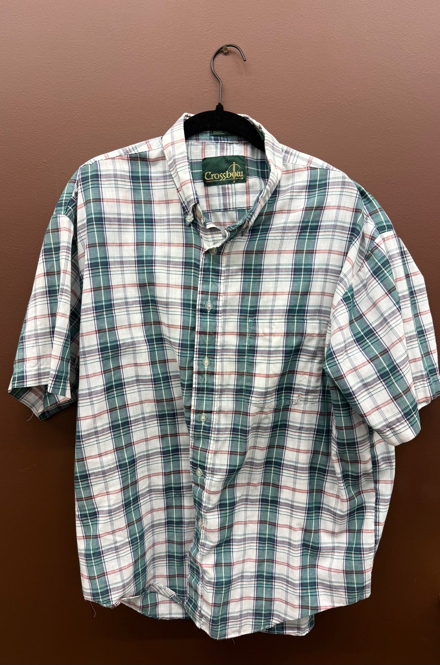 Green Plaid Short Sleeve Button Up