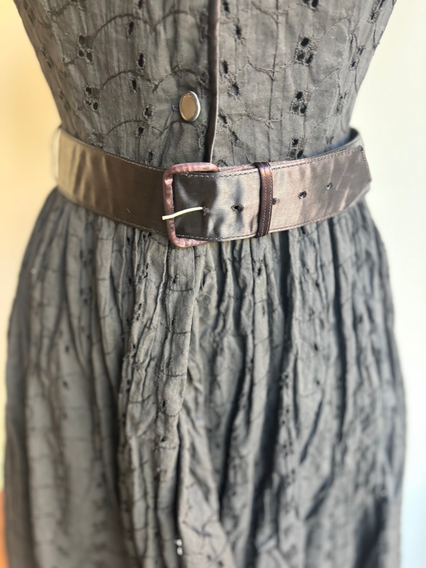 1950's Black Cotton Eyelet Dress