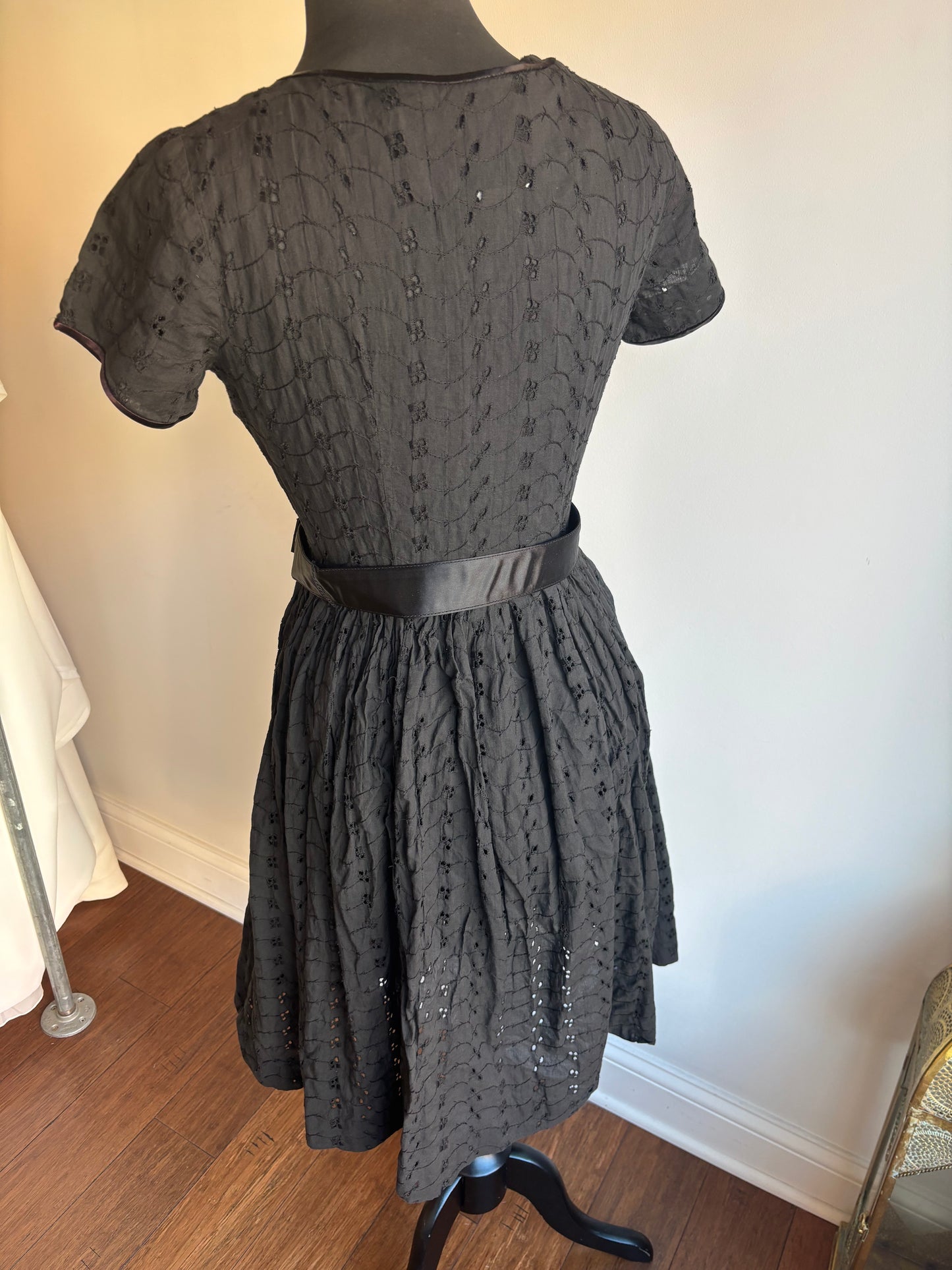 1950's Black Cotton Eyelet Dress