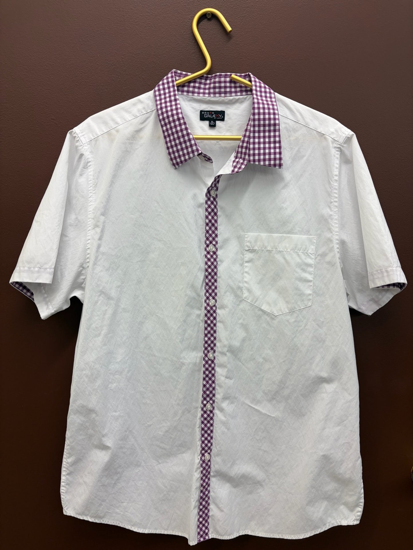 Men’s Purple Plaid Short Sleeve Button Up