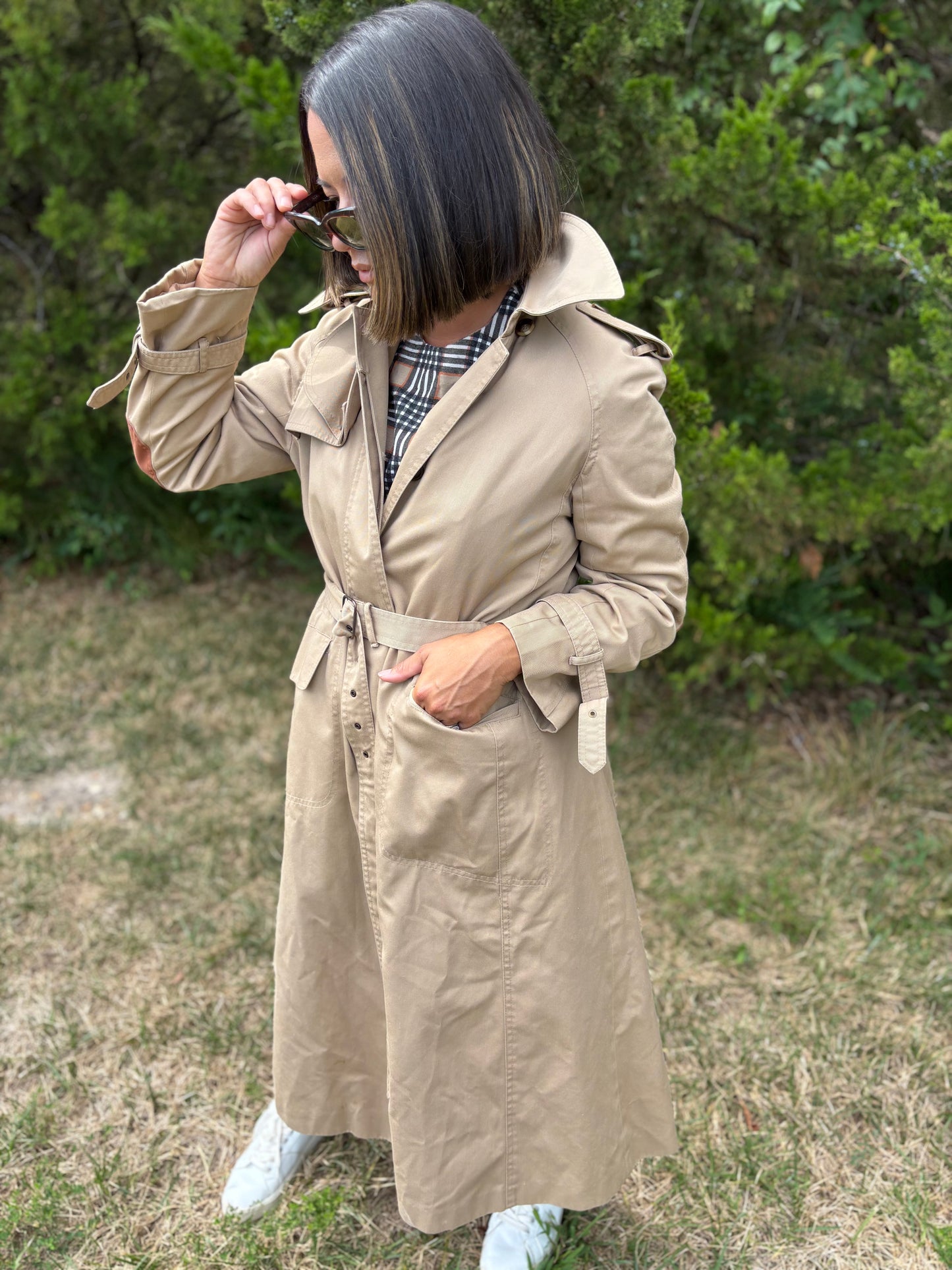 Vintage Tan Trench Coat with Plaid Lining