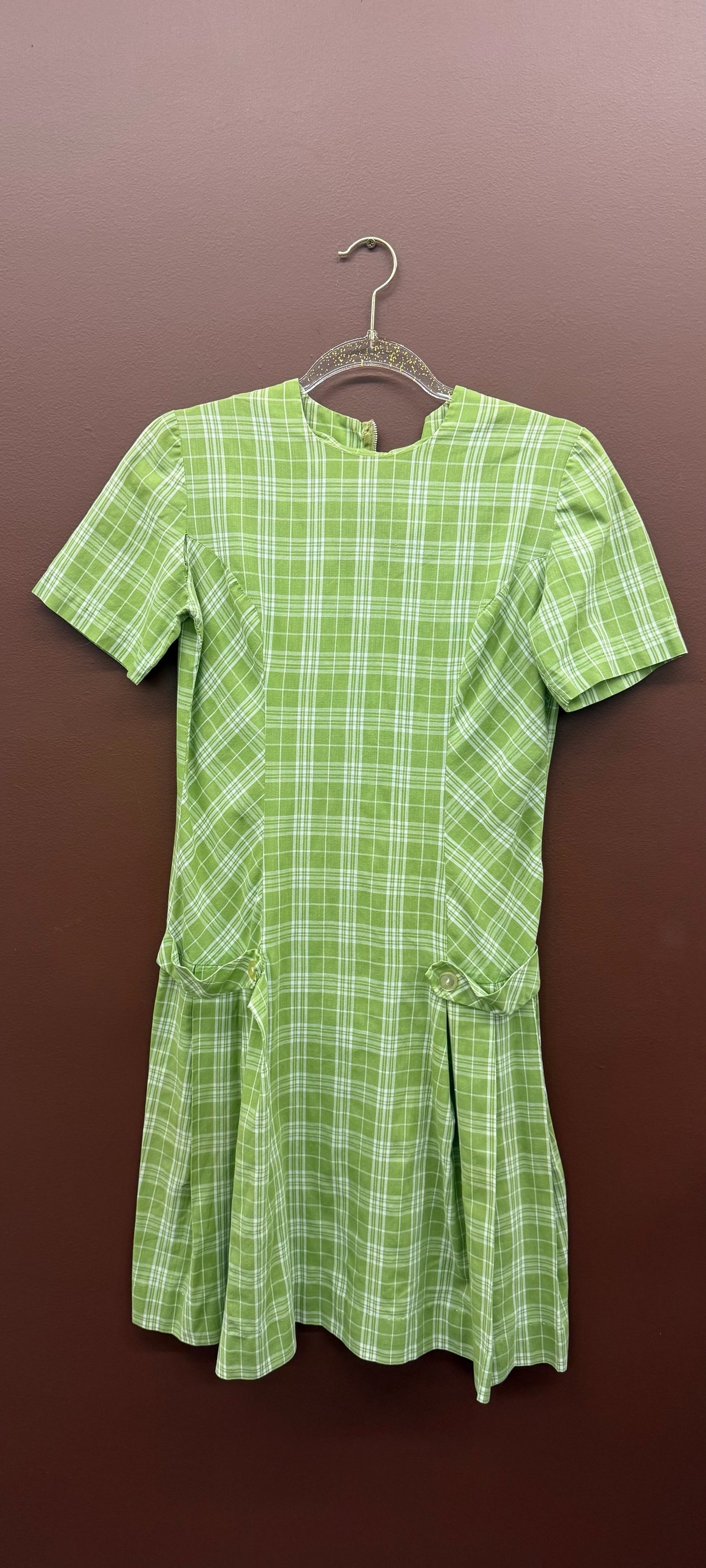Drop Waist Green Checkered Dress