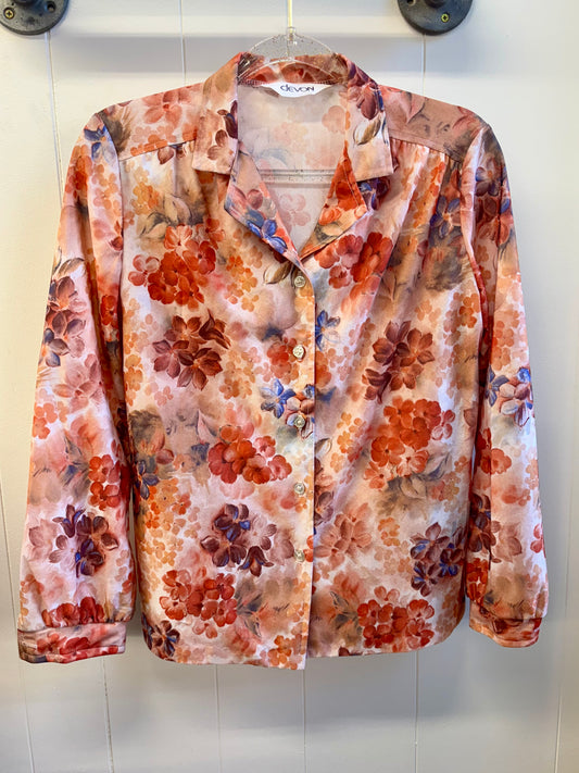 Coral & Beige Floral Button Down
