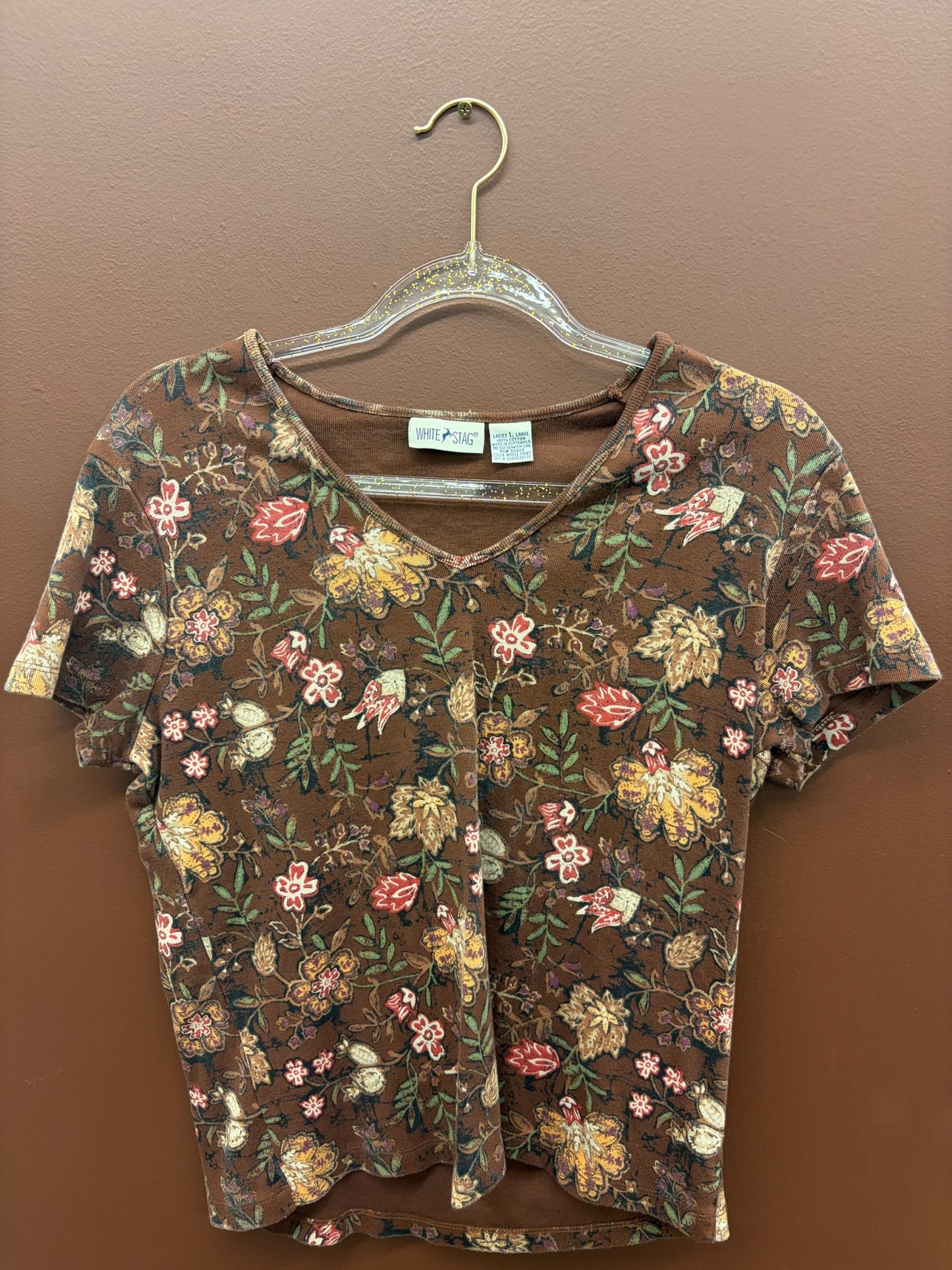 Brown Floral Fitted Tee