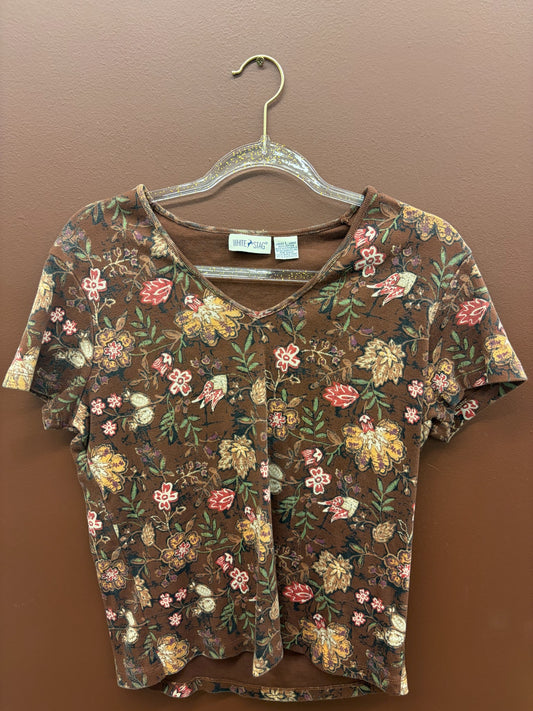 Brown Floral Fitted Tee