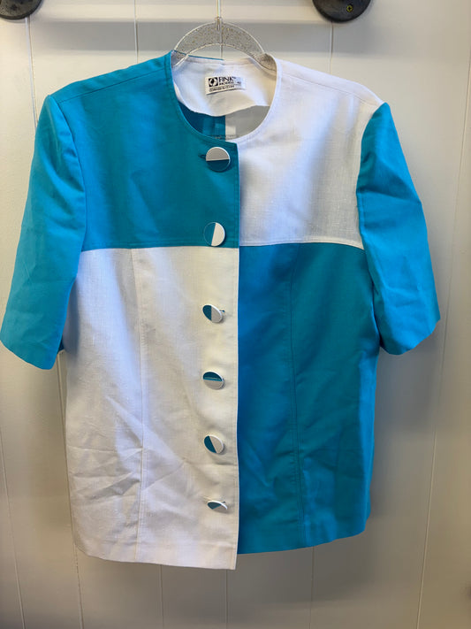 Turquoise Color-block Button Top