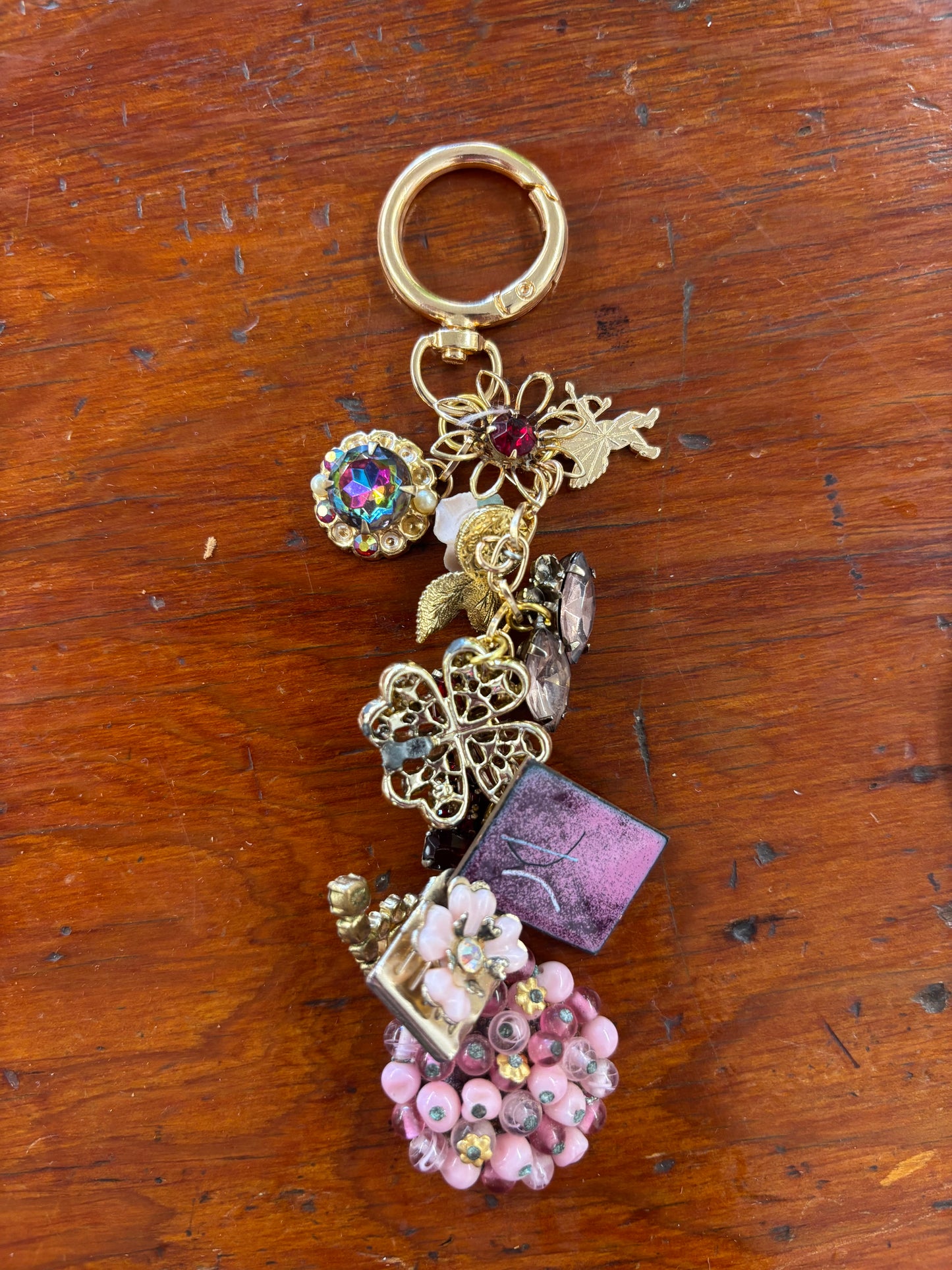 Vintage Jewelry Keychain - Pink