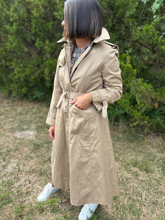 Vintage Tan Trench Coat with Plaid Lining