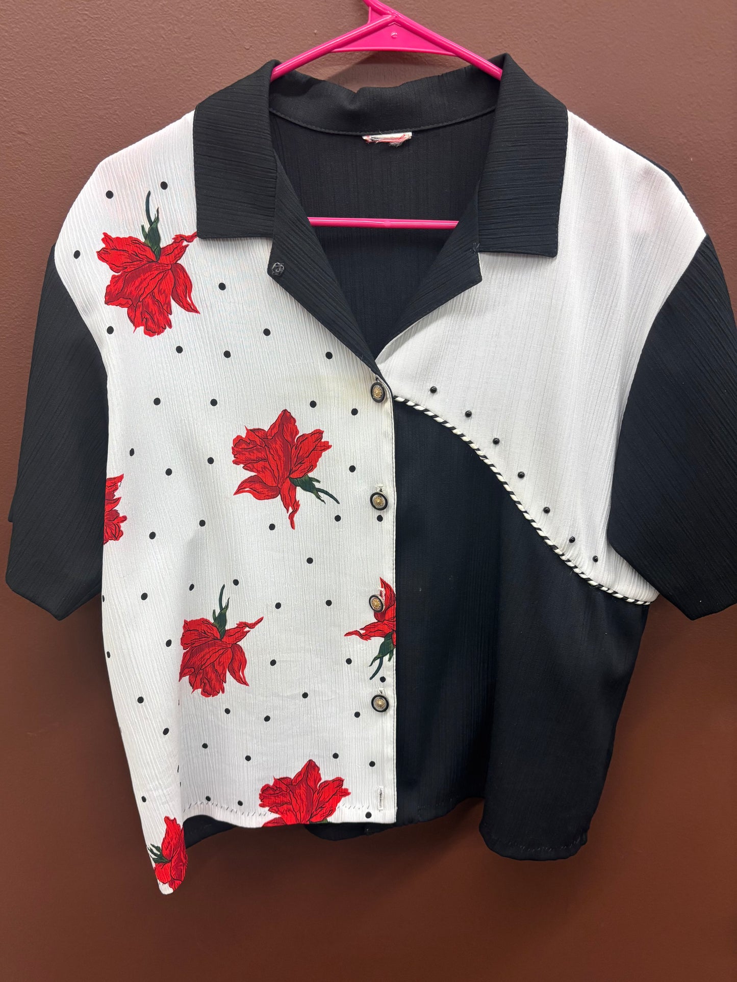 Red White and Black Color Block Top