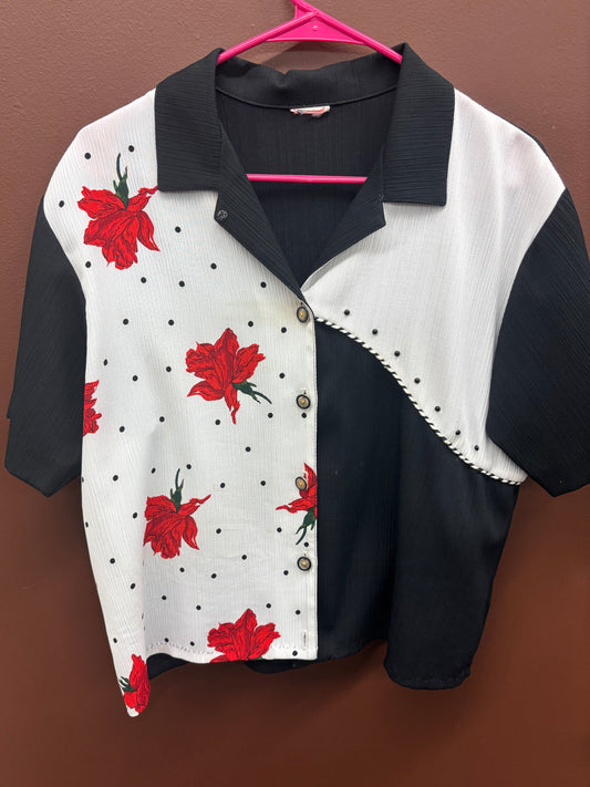 Red White and Black Color Block Top