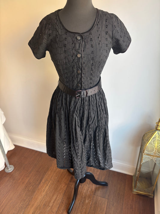 1950's Black Cotton Eyelet Dress