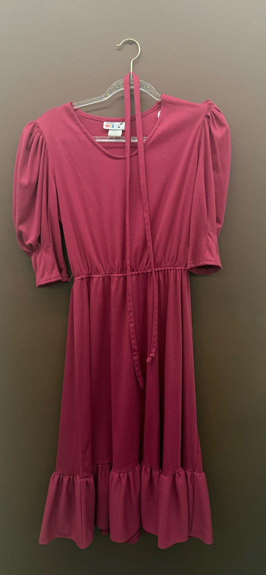 Magenta Ruffle Dress with Tie