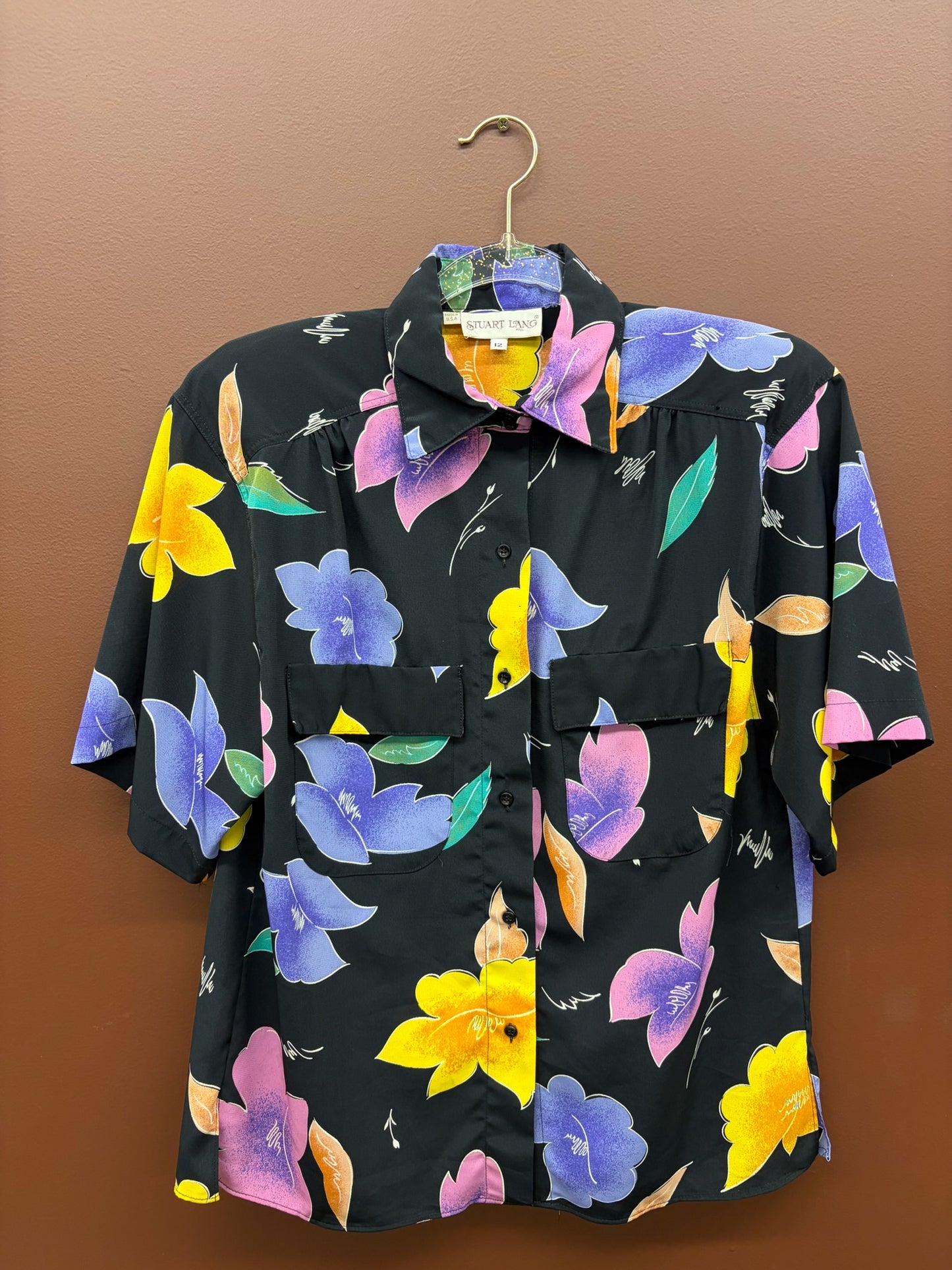 Black Floral Button Up