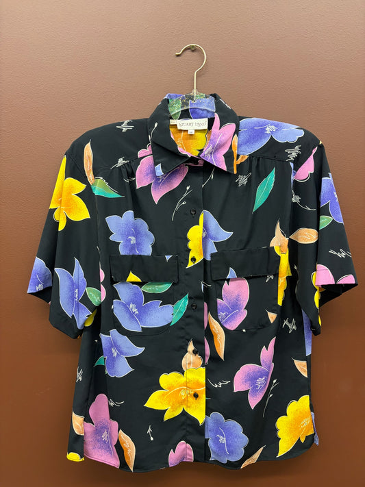 Black Floral Button Up