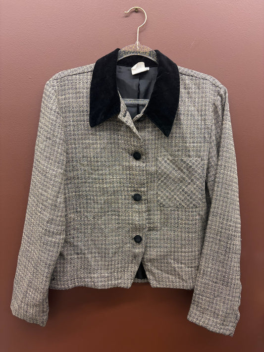90’s Grey Short Jacket with Velvet Collar