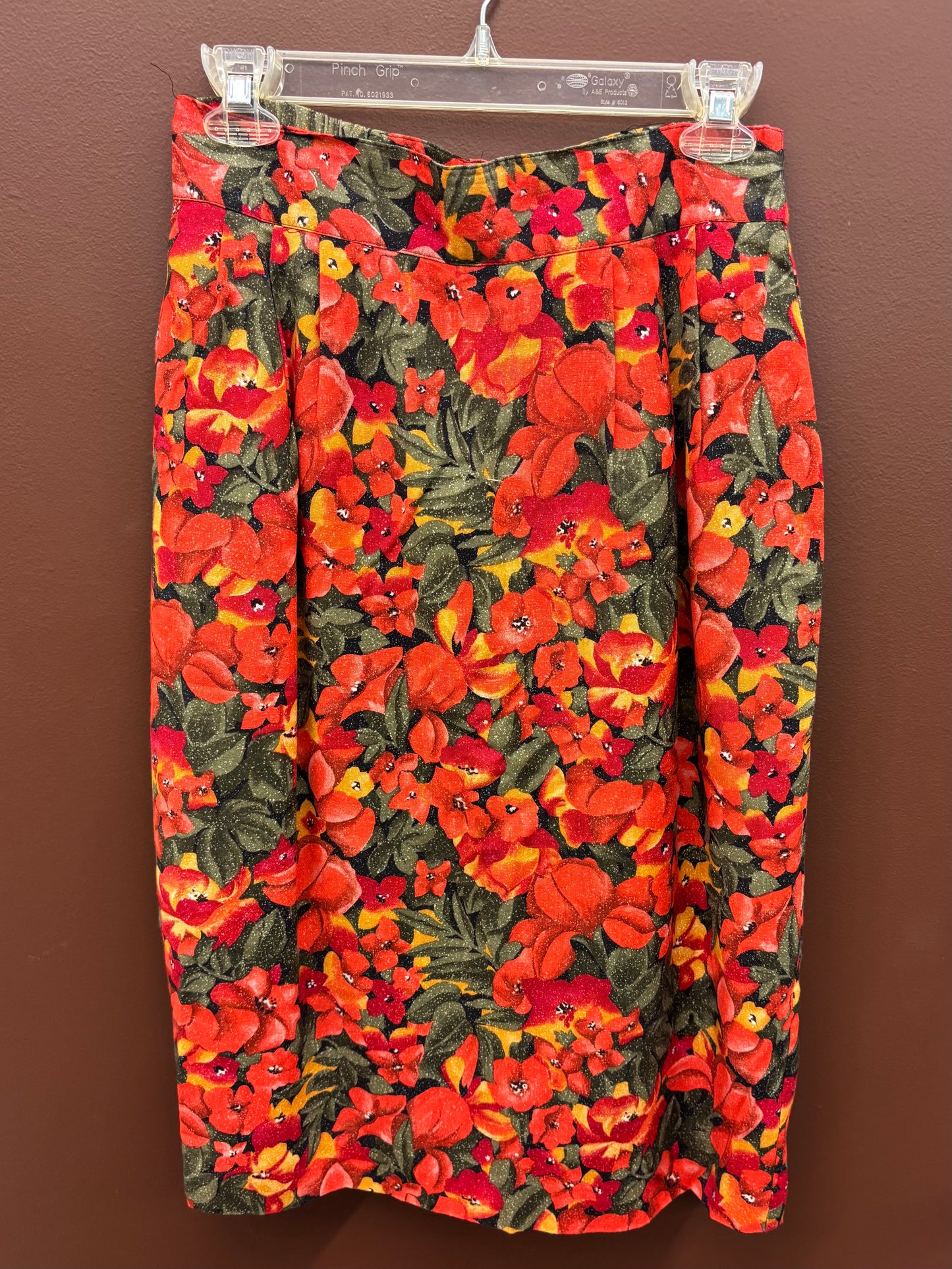 Red Floral Pencil Skirt