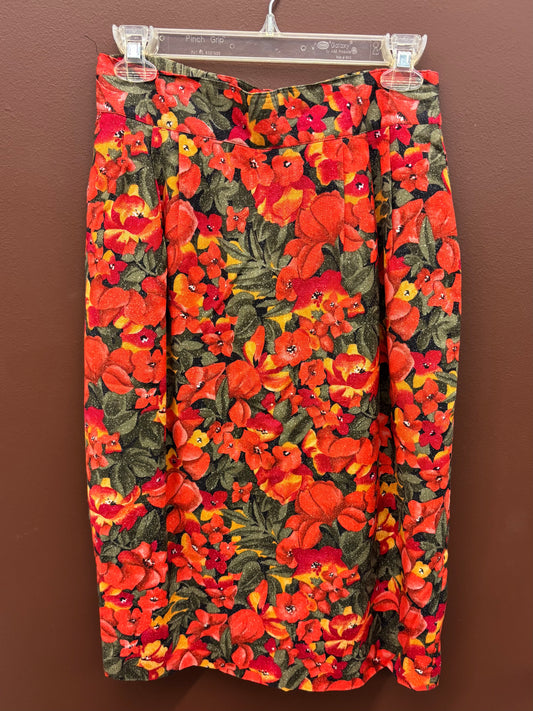 Red Floral Pencil Skirt