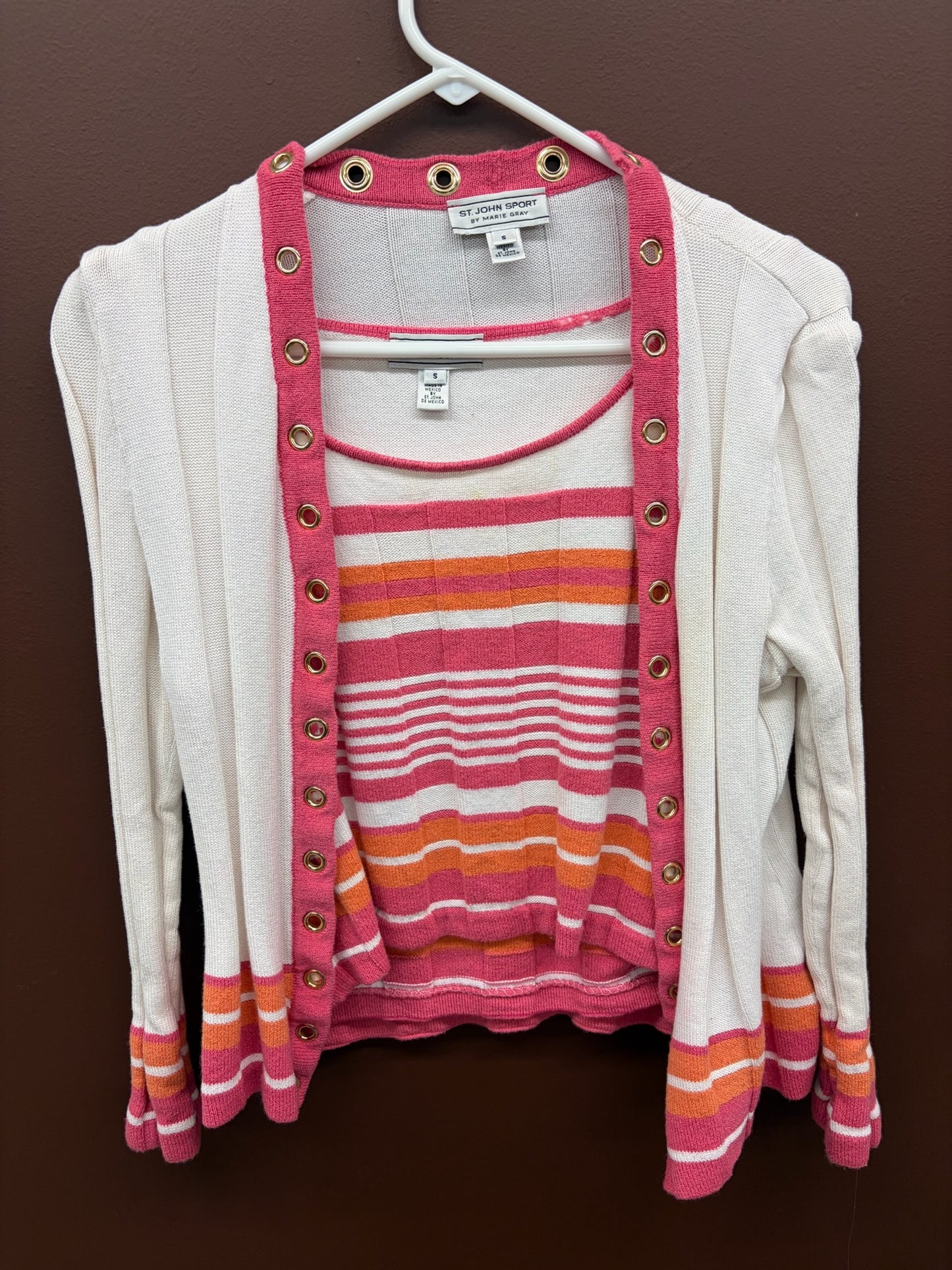 Striped Grommets Cardigan and Tank