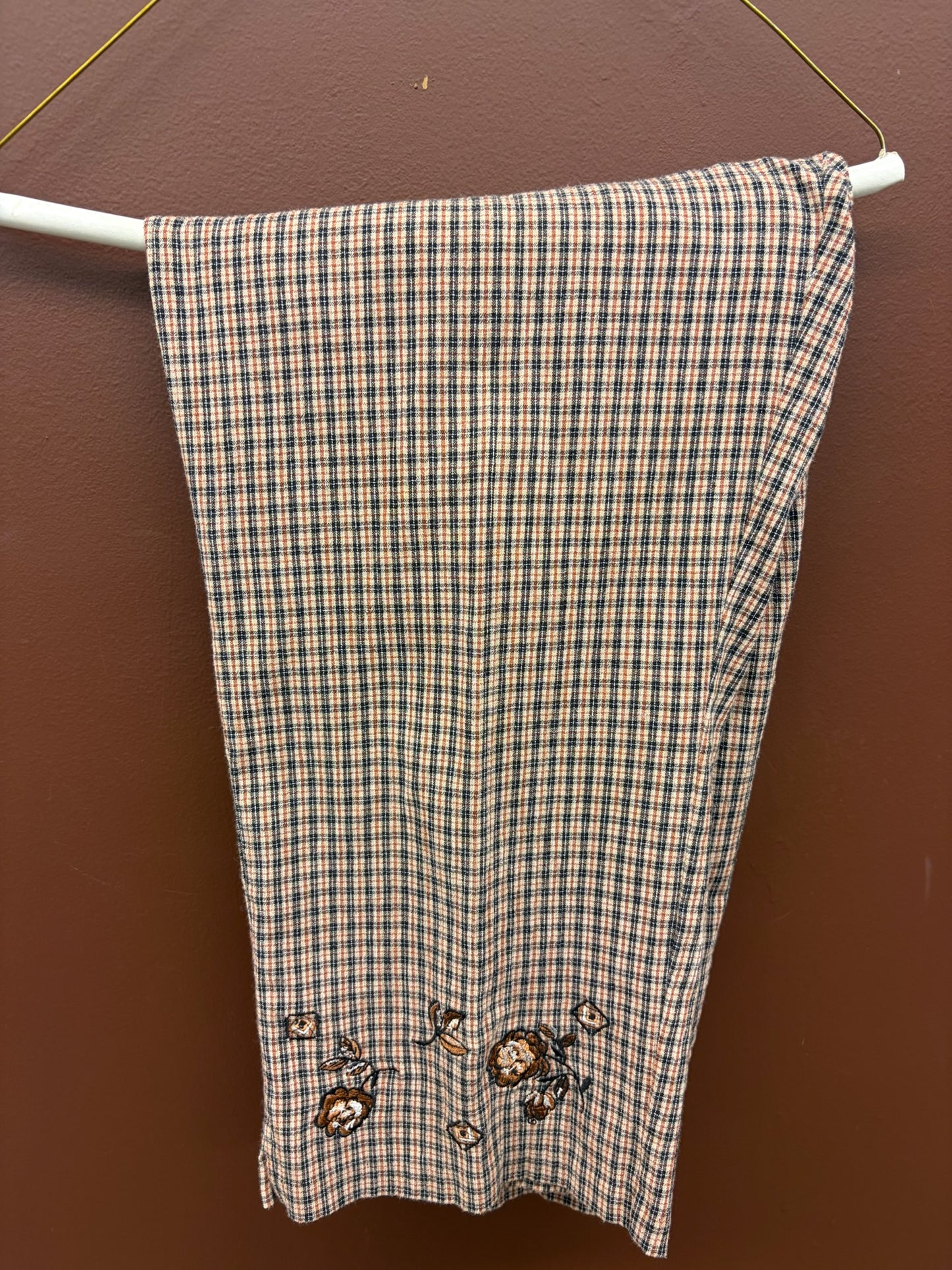 Brown & Black Embroidered Slacks