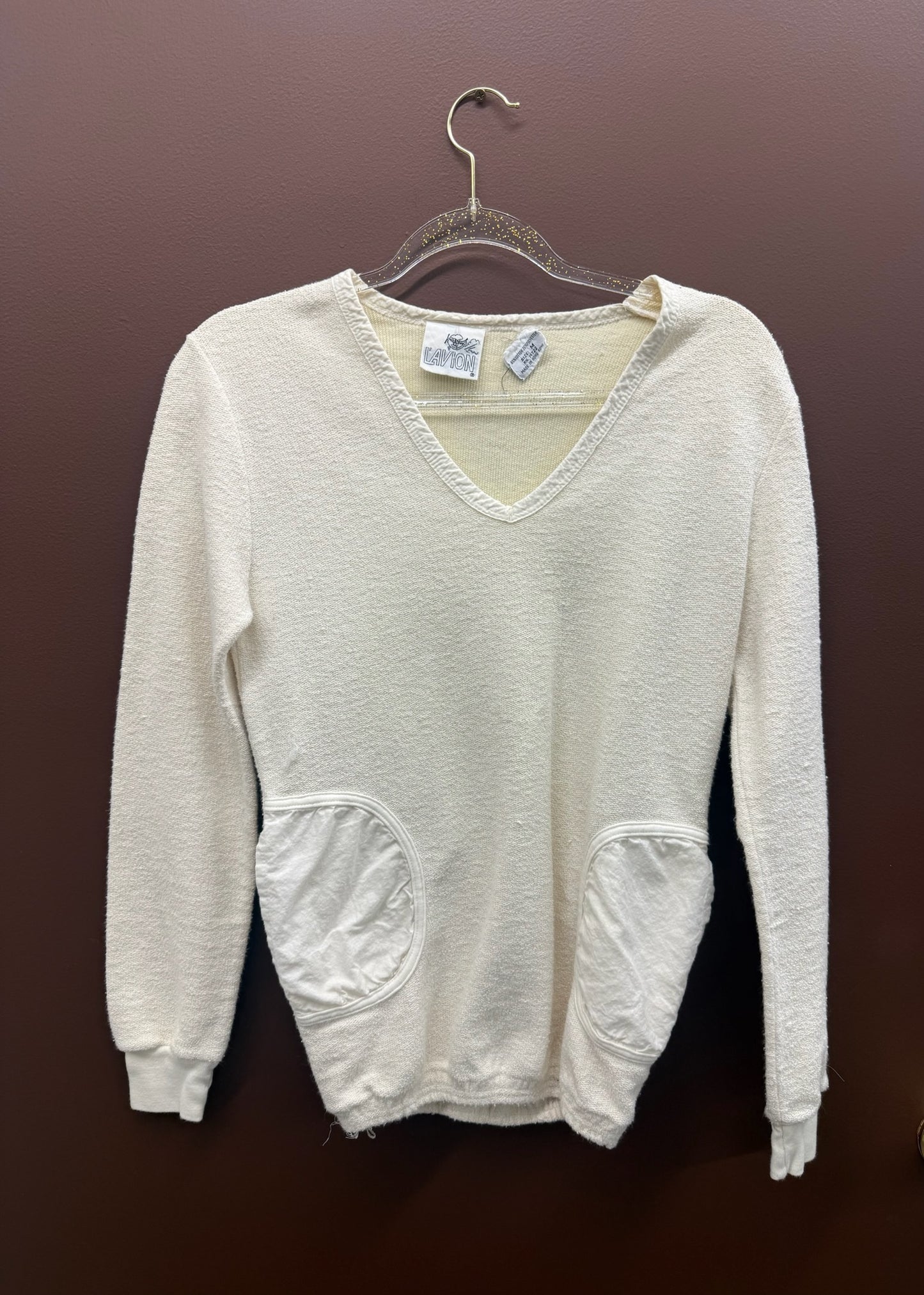 Ivory V-Neck Pocket Sweater