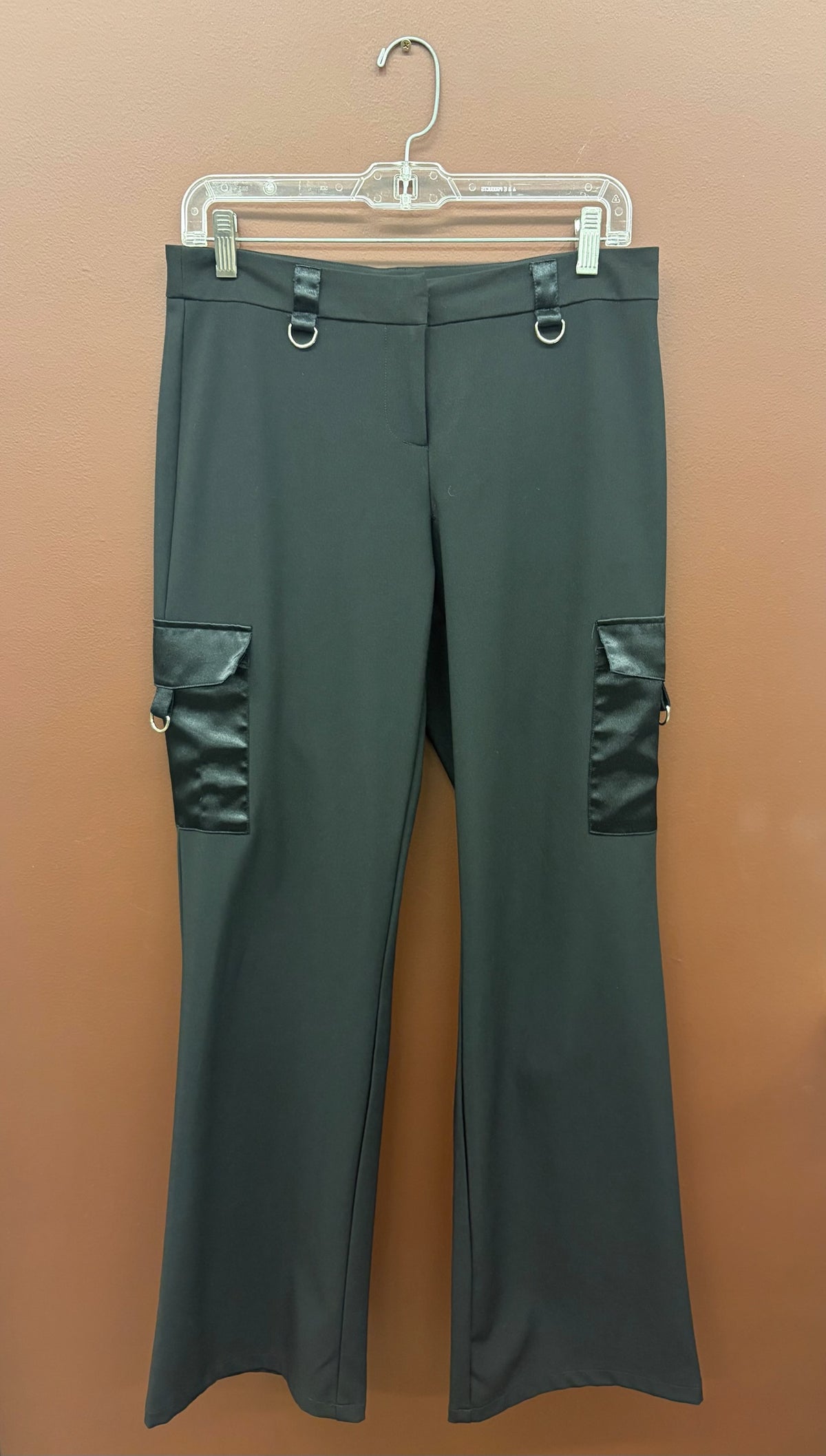 Black Y2K Satin Pocket Dress Pants