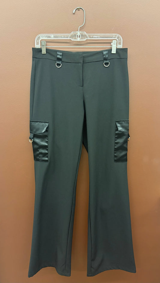 Black Y2K Satin Pocket Dress Pants