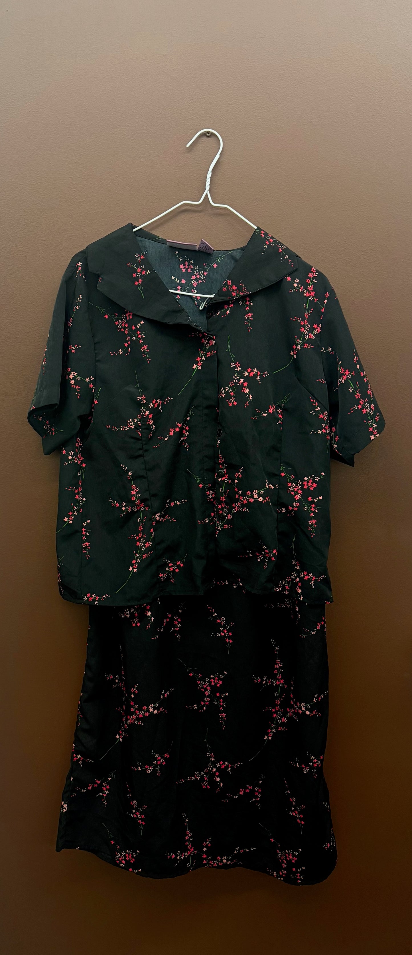 Black & Red Floral Skirt & Top Set