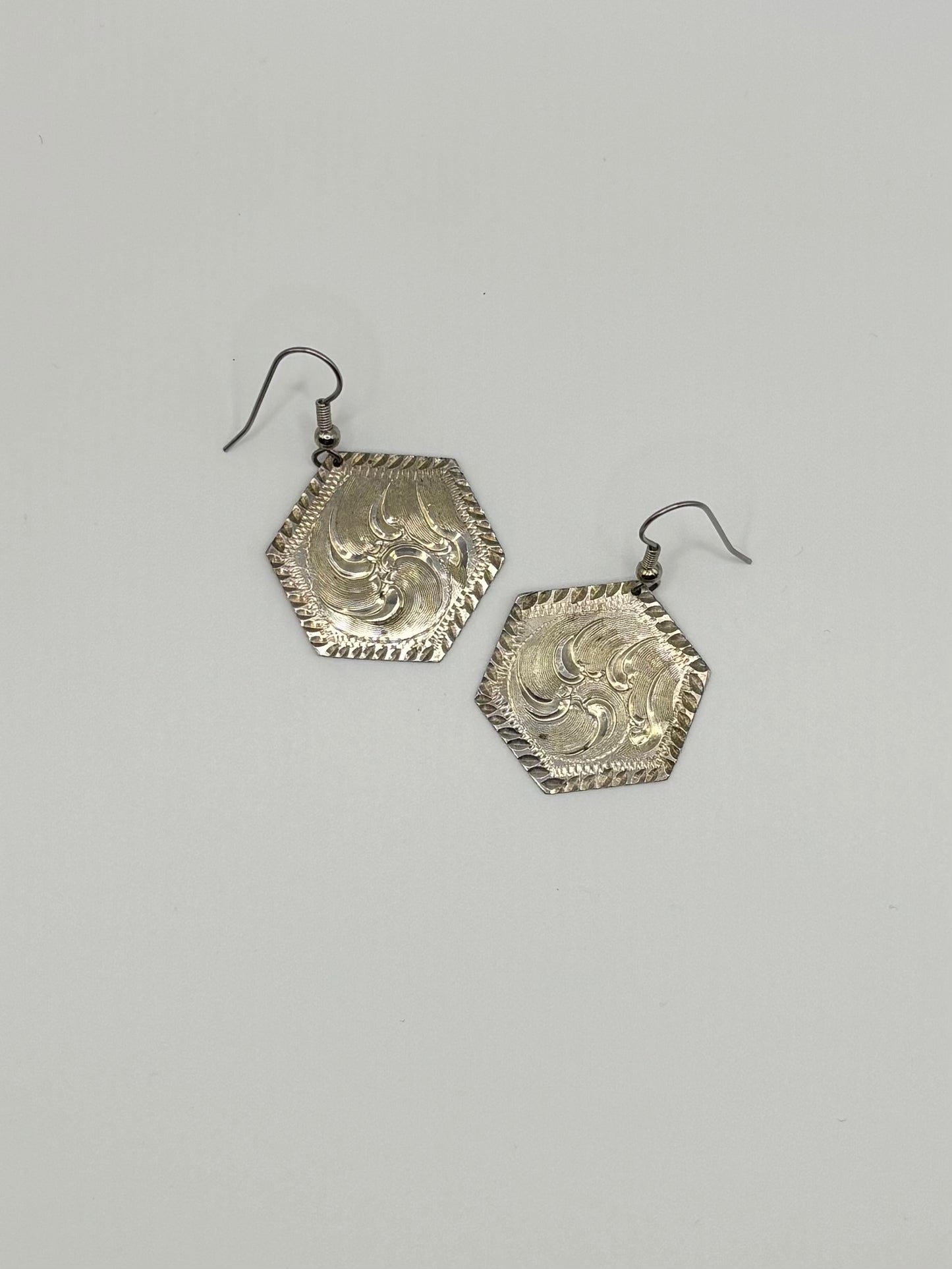 Etched Silver Tone Dangle Earrings