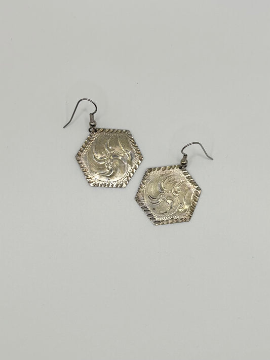 Etched Silver Tone Dangle Earrings
