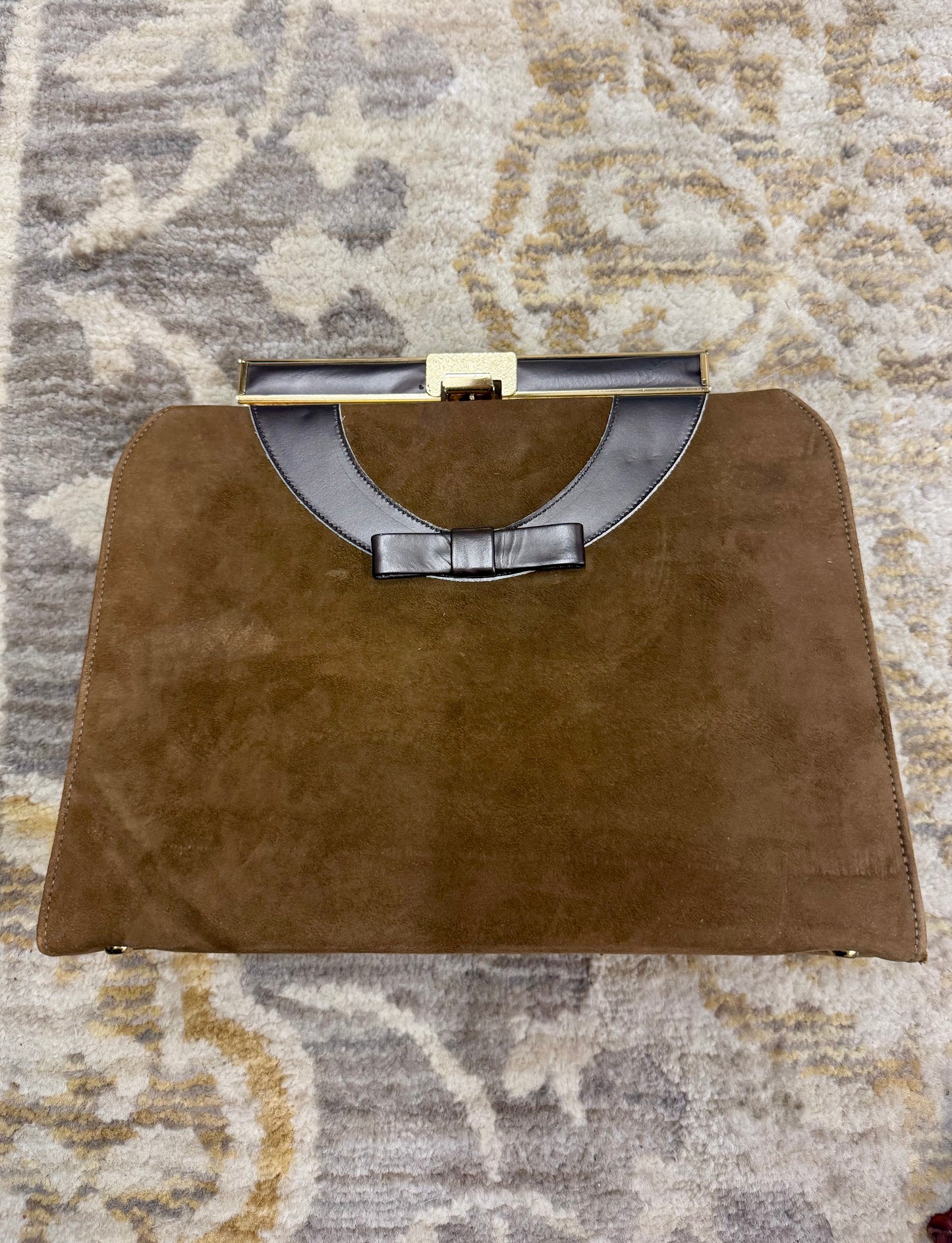 Brown Suede Handbag with Bow