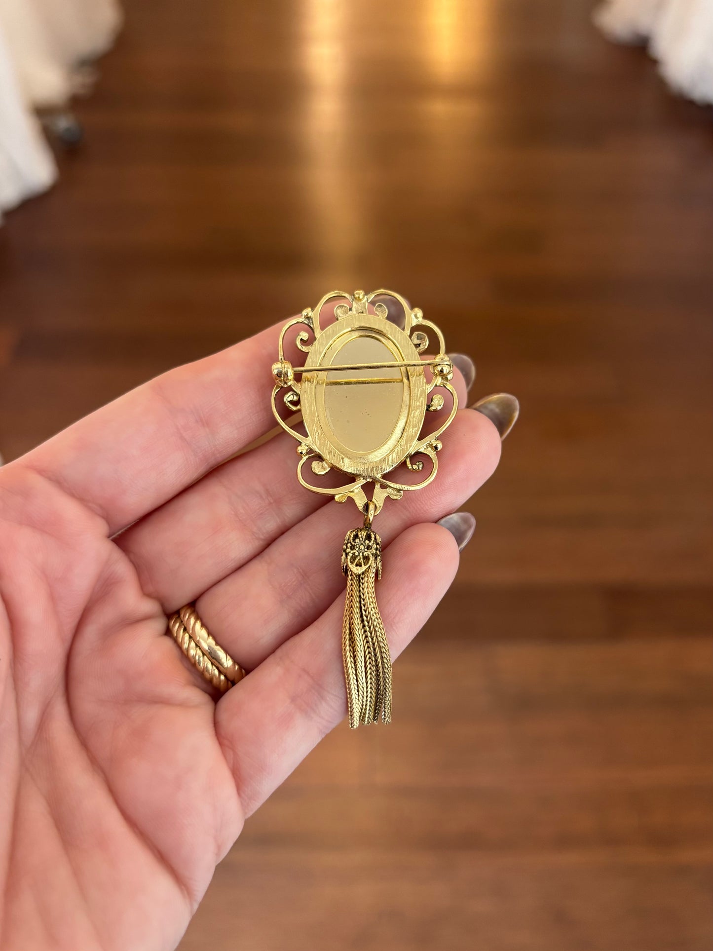 Amber Cameo Brooch with Tassel