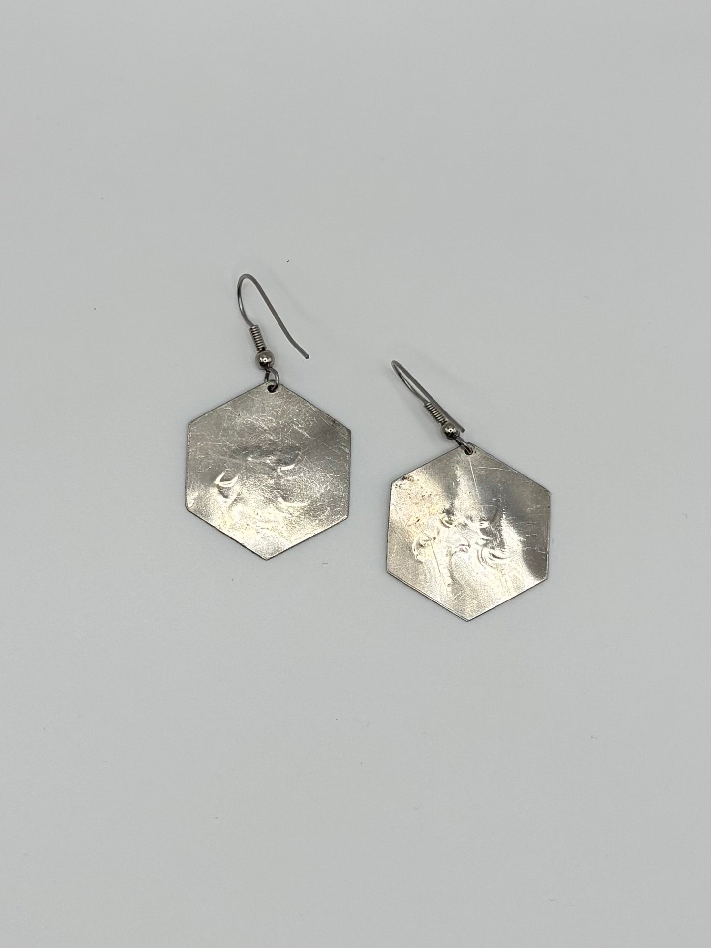 Etched Silver Tone Dangle Earrings